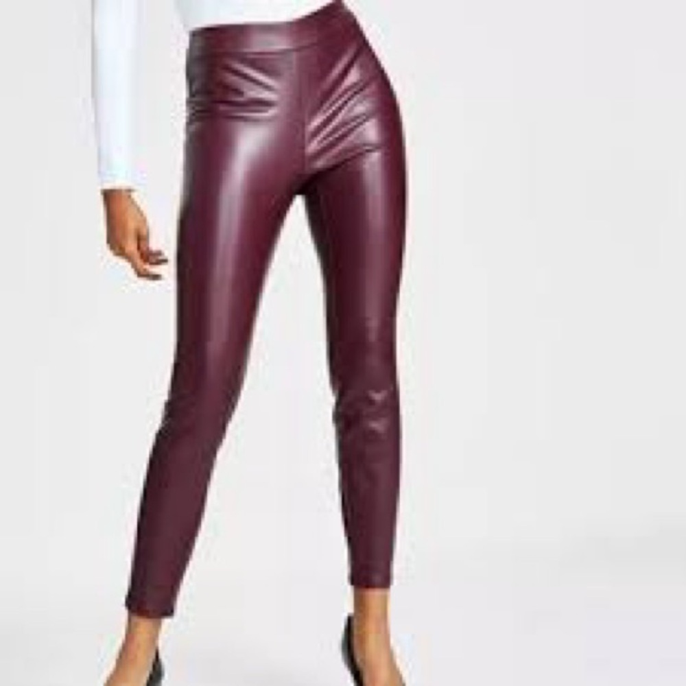 Bar III Maroon Faux Leather Marooned Leggings